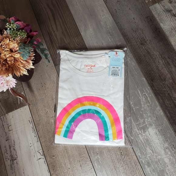 NWT Cat & Jack Girls Rainbow Graphic Tee T-Shirt Size XXL 18 Almond Cream - Picture 2 of 11